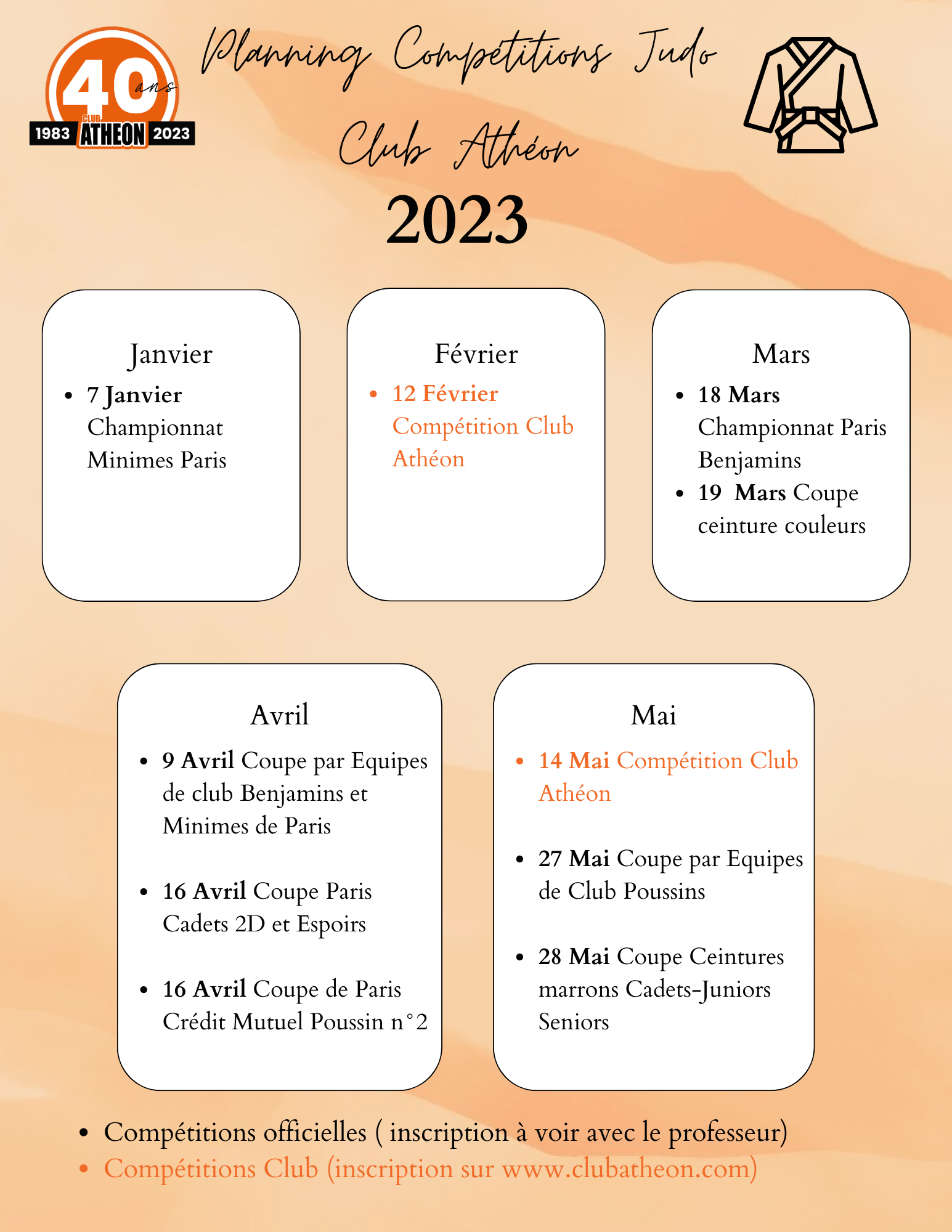 Planning Compétitions Judo Club Athéon 2